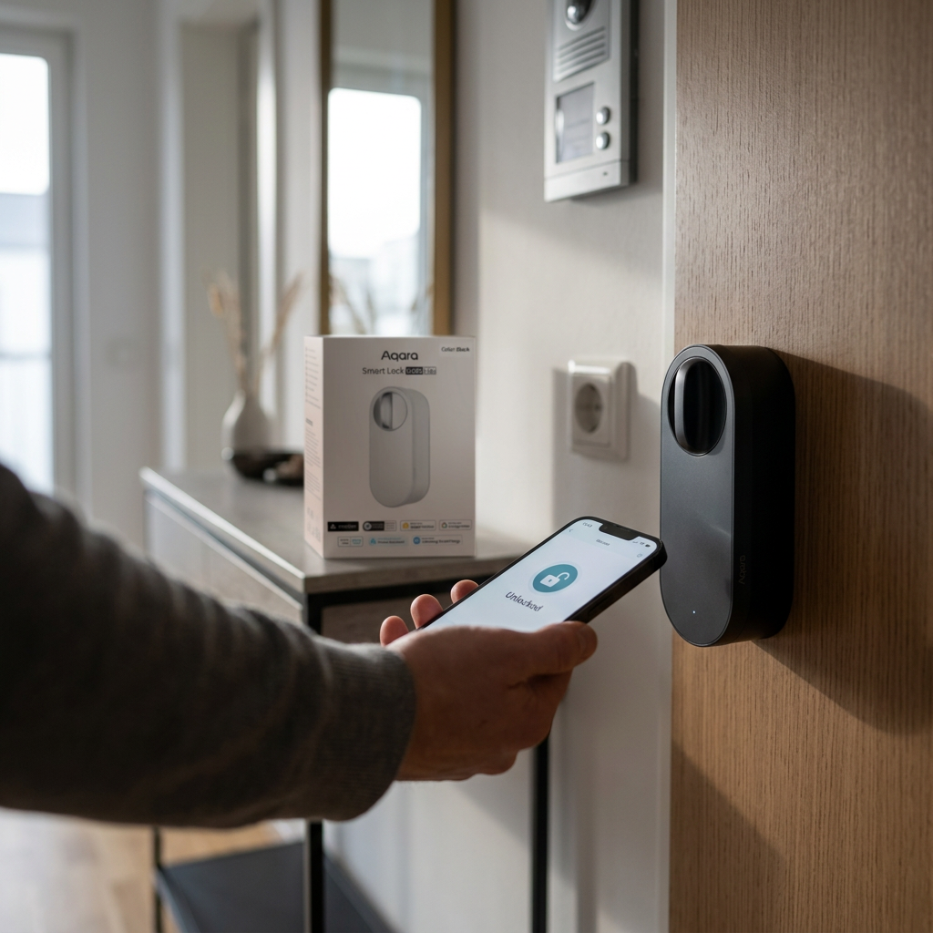 Aqara Door Lock U200 Lite – being used in a natural, realistic everyday scenario