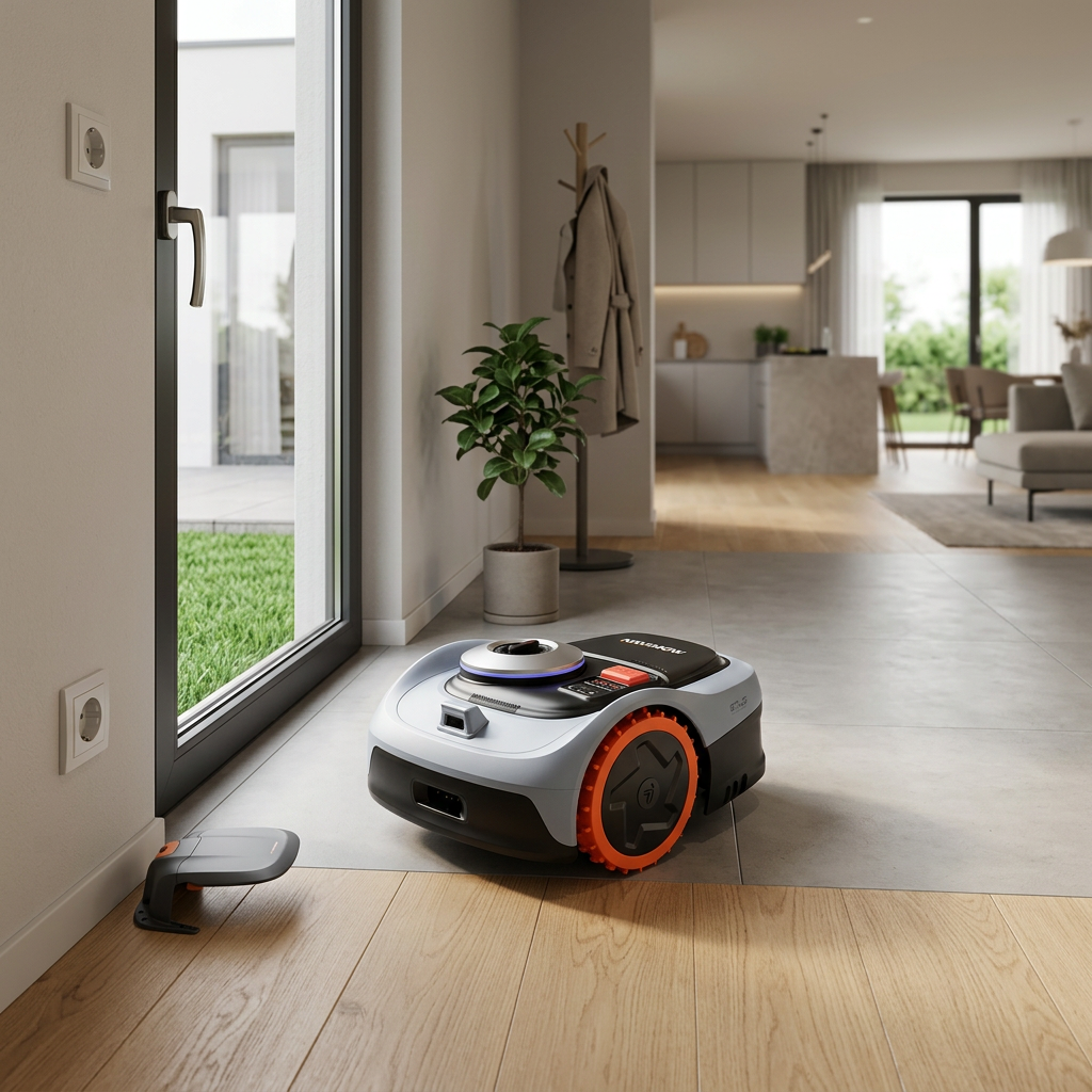 KI-Visualisierung: Segway Navimow i105E Mähroboter in wohnlicher Umgebung
