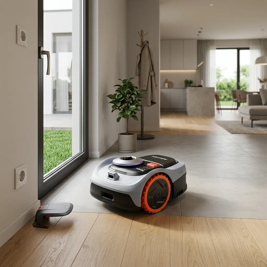 KI-Visualisierung: Segway Navimow i105E Mähroboter in wohnlicher Umgebung