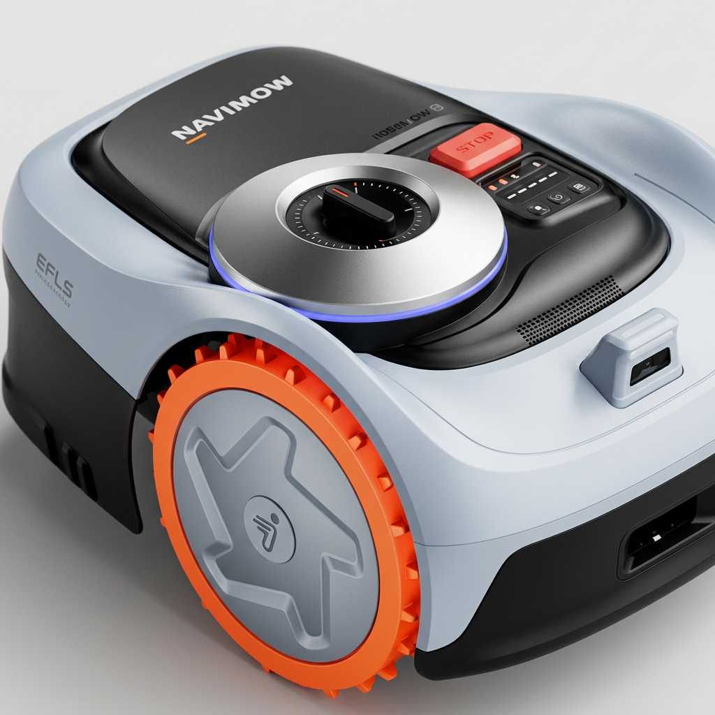 KI-Visualisierung: Segway Navimow i105E Tasten und Merkmale eines Mähroboters