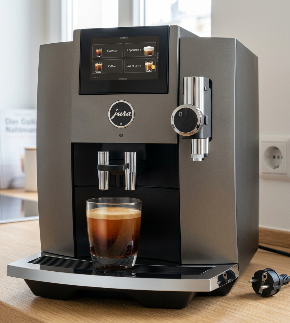 KI-Visualisierung: Jura S8 Kaffeevollautomat in moderner Küche