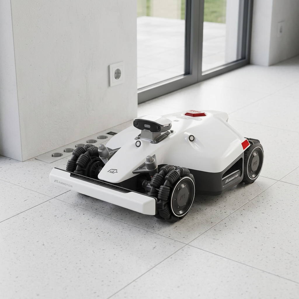 KI-Visualisierung: Mammotion Luba 2 AWD 6000X Mähroboter in heller häuslicher Umgebung