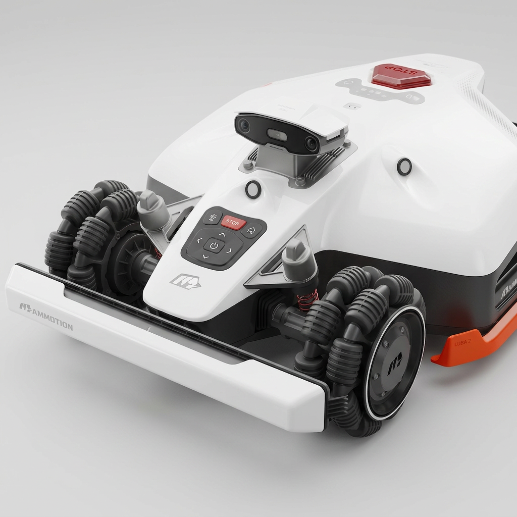 KI-Visualisierung: Mammotion Luba 2 AWD 6000X Detailansicht der Tasten und Gehäuseelemente
