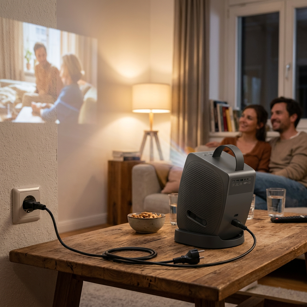 KI-Visualisierung: BenQ GV50P | Tragbarer 1080p-Laserprojektor mit 500 Lumen inkl. Google TV Laserprojektor im alltäglichen…