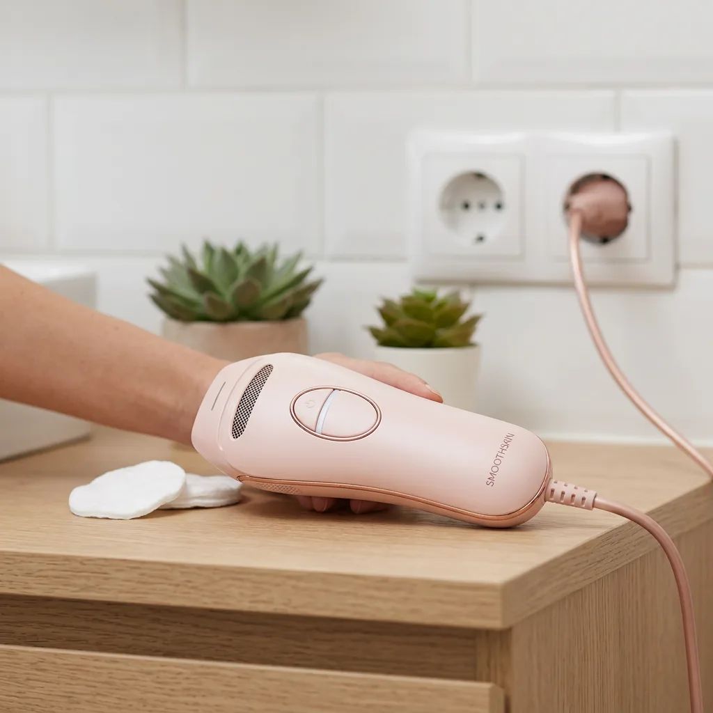 KI-Visualisierung: SmoothSkin Pure Switch Haarentfernungsgerät in heller Wohnumgebung