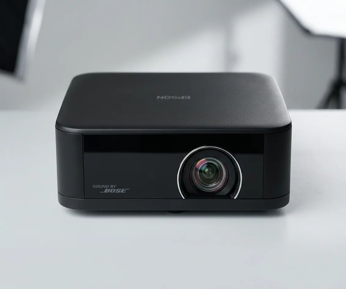 KI-Visualisierung: Epson LifeStudio Pop Plus EF-62 Gehäusedetails und Tasten eines Projektors
