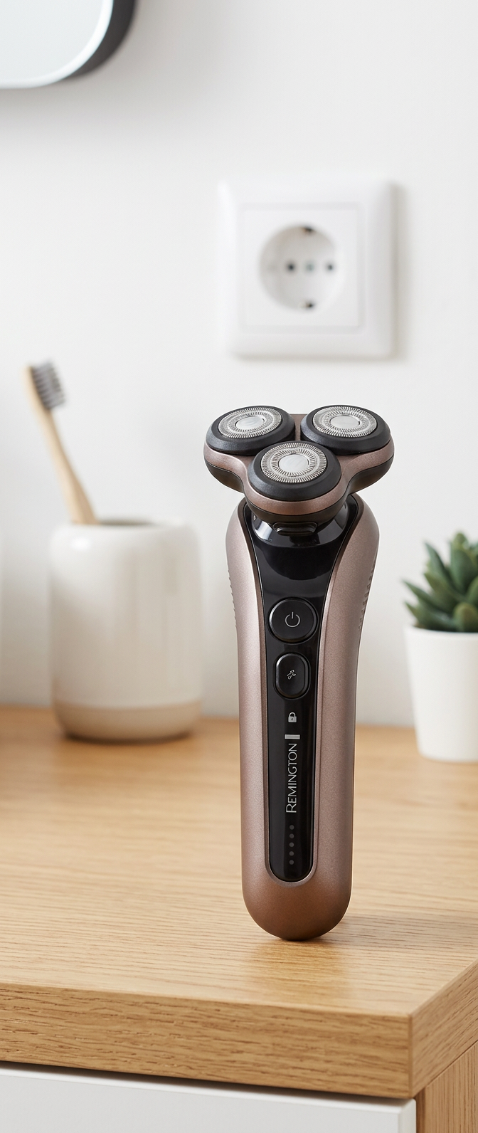 KI-Visualisierung: Remington XR1790 Limitless X9 Elektrorasierer in einer hellen Wohnung