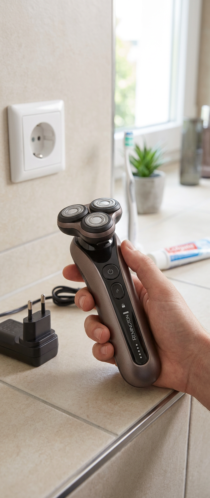 KI-Visualisierung: Remington XR1790 Limitless X9 Rasierer im täglichen Gebrauch