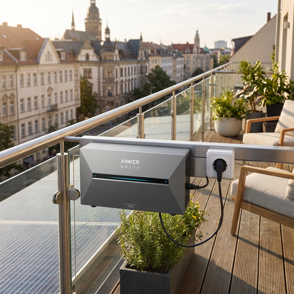 KI-Visualisierung: Anker SOLIX Solarbank 3 E2700 Pro Solar-Speicherlösung im täglichen Einsatz