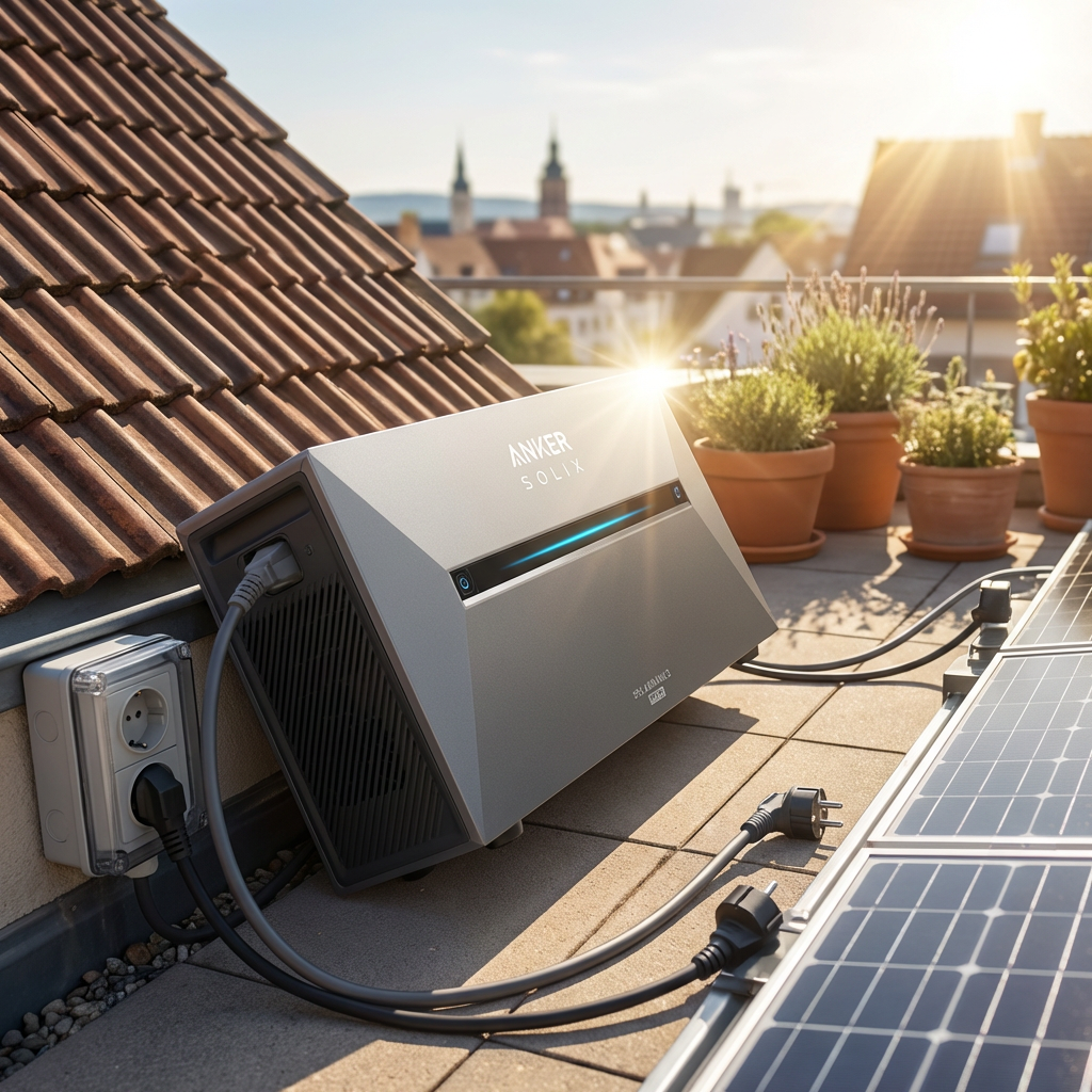 KI-Visualisierung: Anker SOLIX Solarbank 3 E2700 Pro während der Nutzung im Alltag