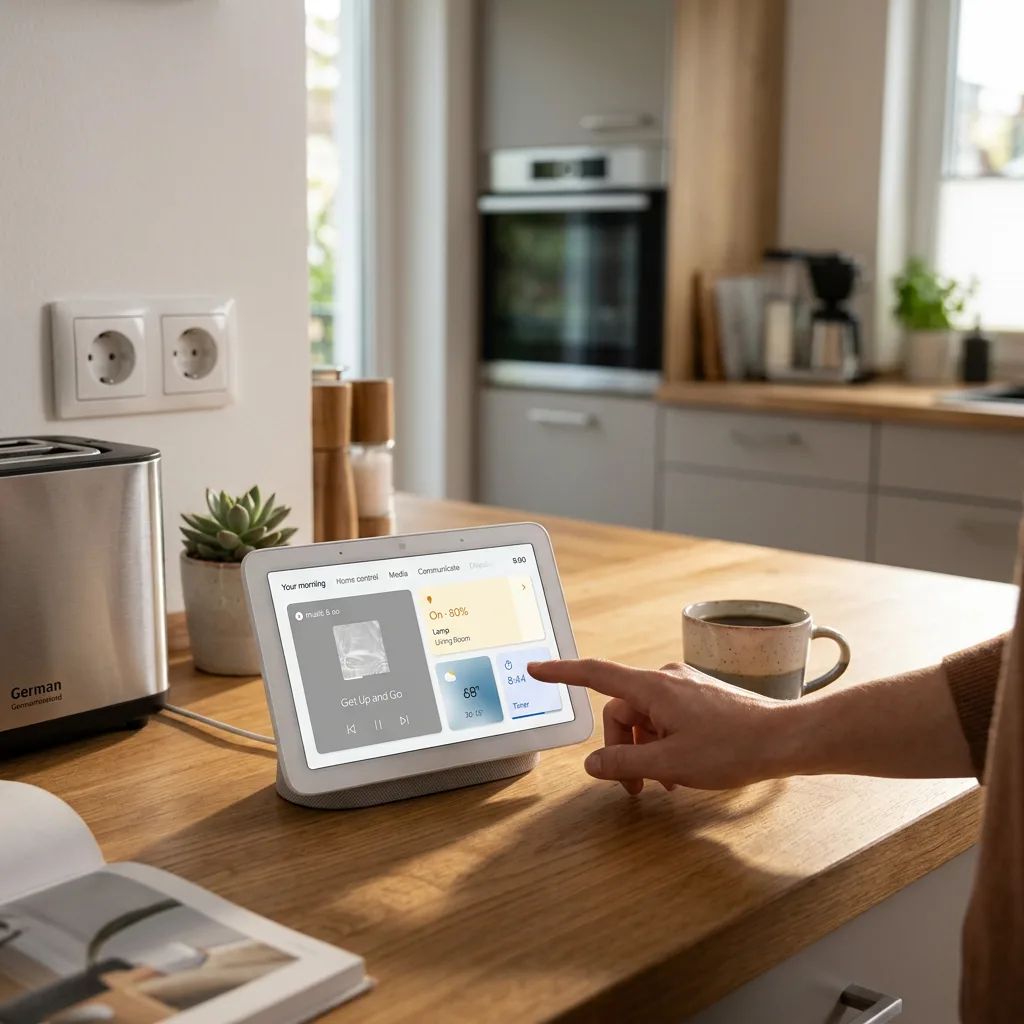 KI-Visualisierung: Google Nest Hub (2nd Gen) Smart-Display in einer häuslichen Umgebung