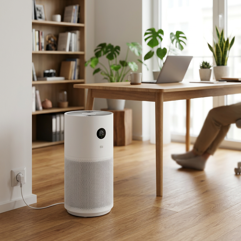 KI-Visualisierung: Xiaomi Smart Air Purifier 4 Pro leiser Betrieb im Homeoffice
