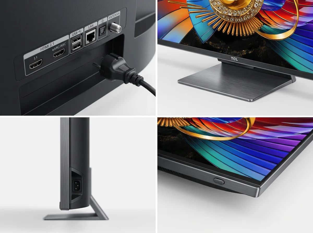 TCL 85Q7D Pro – detailed view of the key features, buttons and design elements