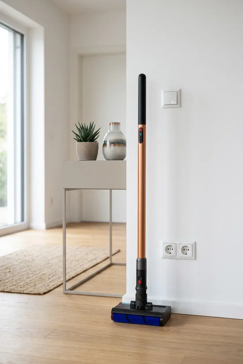KI-Visualisierung: Dyson PencilVac Staubsauger in sauberer Wohnumgebung