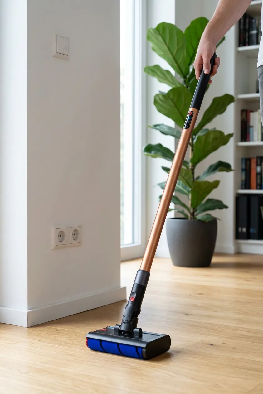 KI-Visualisierung: Dyson PencilVac Staubsauger bei der täglichen Hausarbeit