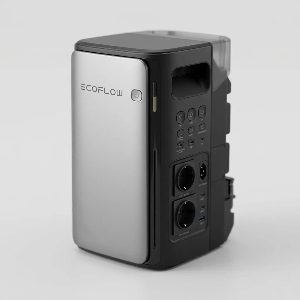 KI-Visualisierung: EcoFlow STREAM Ultra Pro Bedienelemente und Anschlüsse im Detail