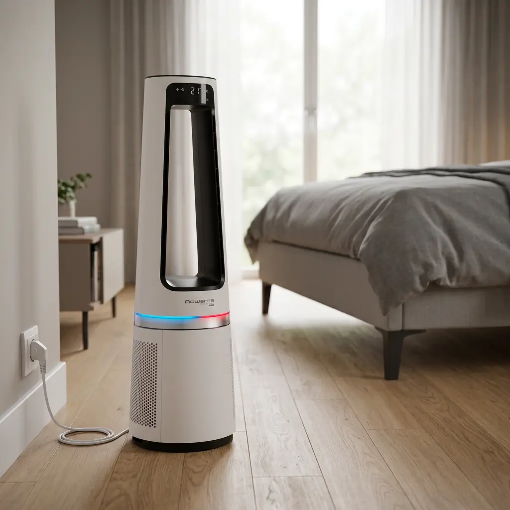 KI-Visualisierung: Rowenta Eclipse 3in1 plus Filter neben dem Bett im Schlafzimmer
