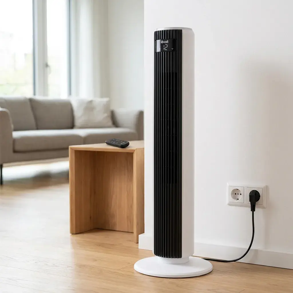 KI-Visualisierung: Levoit Classic 36 DC Turmventilator Turmventilator in einem modernen Zimmer