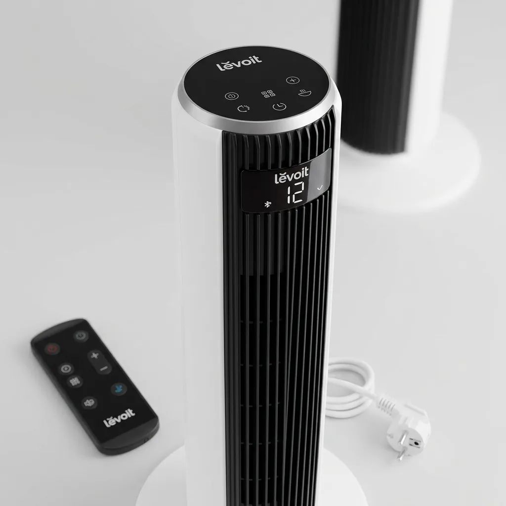 KI-Visualisierung: Levoit Classic 36 DC Turmventilator Detaillierte Ansicht der Bedienelemente