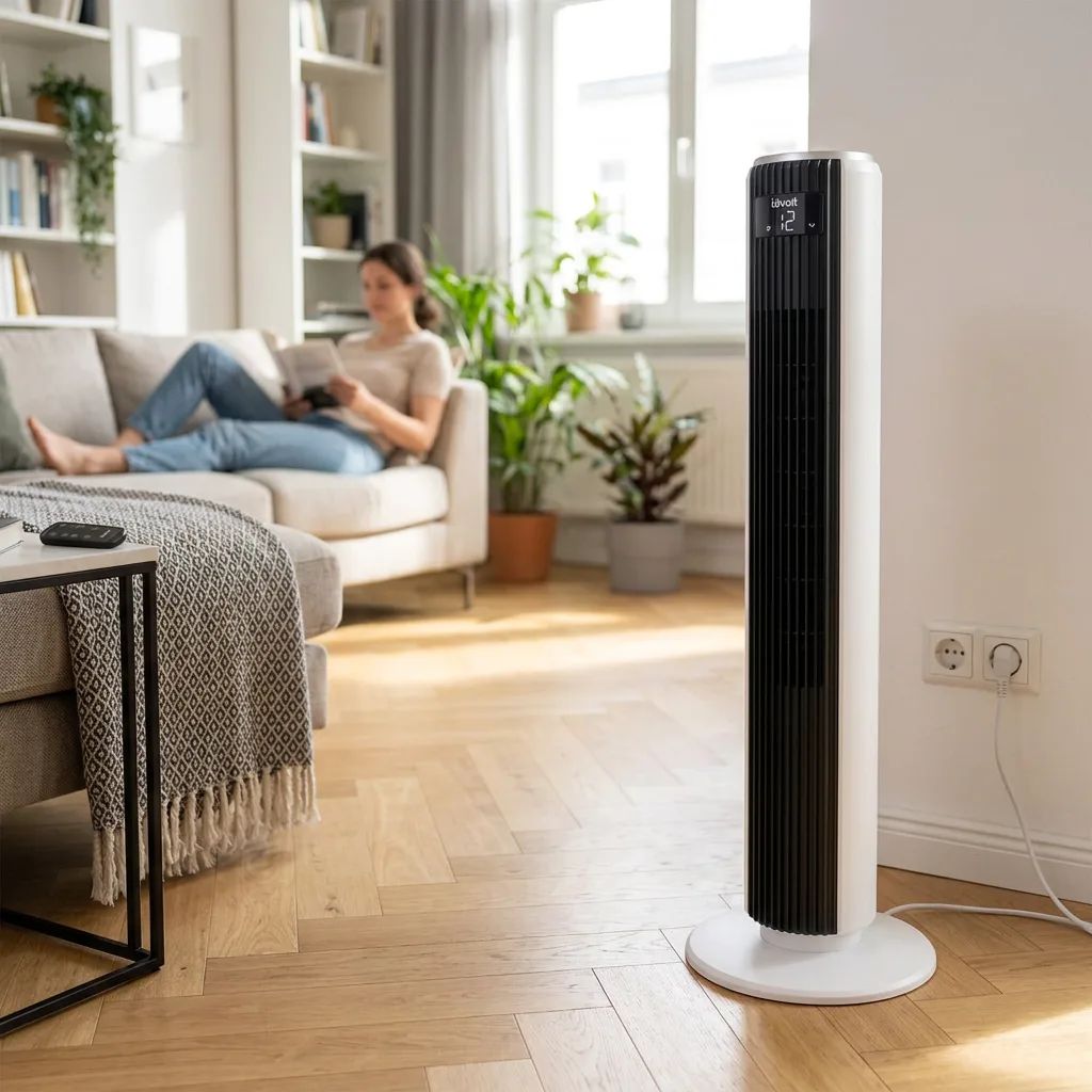 KI-Visualisierung: Levoit Classic 36 DC Turmventilator Turmventilator in einer Wohnumgebung