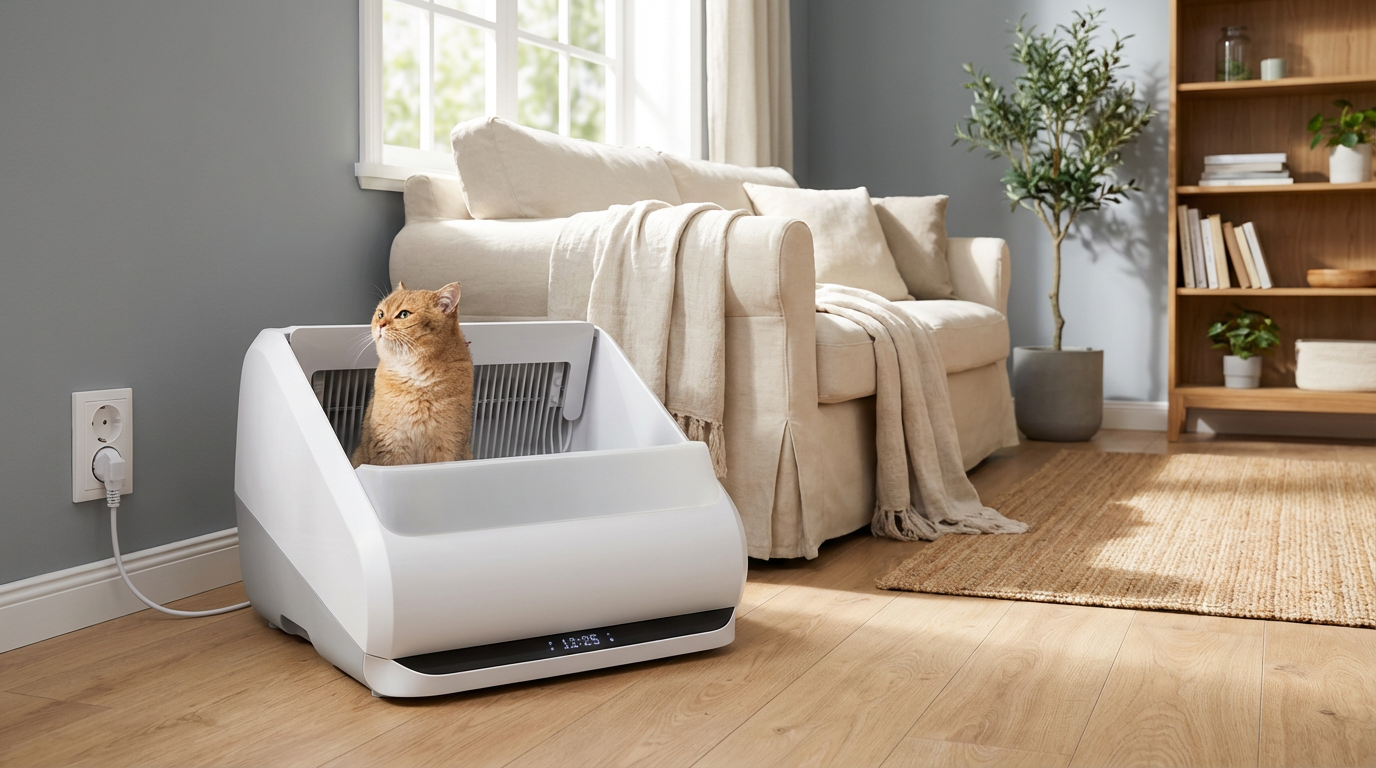 KI-Visualisierung: Popur X5 Katzentoilette in modernem Wohninterieur