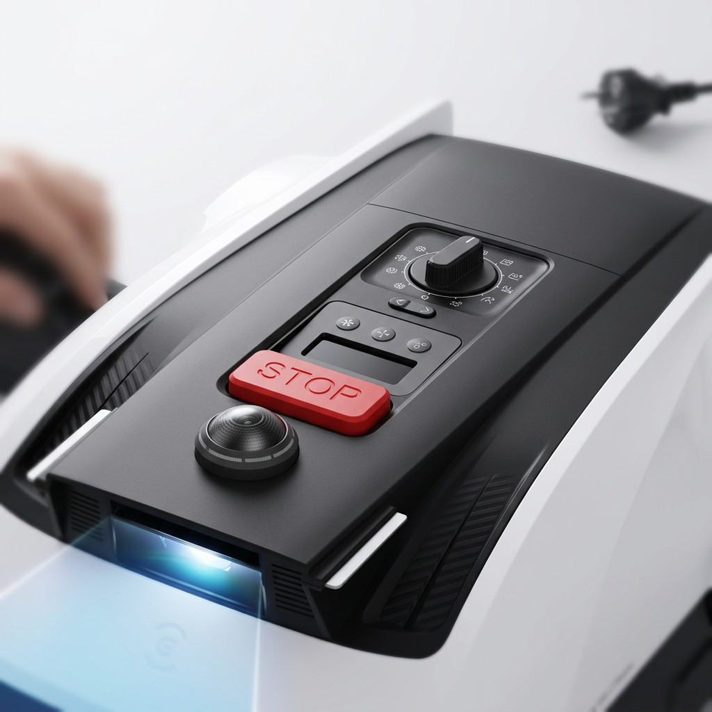 KI-Visualisierung: Ecovacs GOAT O500 Panorama Detaillierte Ansicht von Funktionen und Tasten