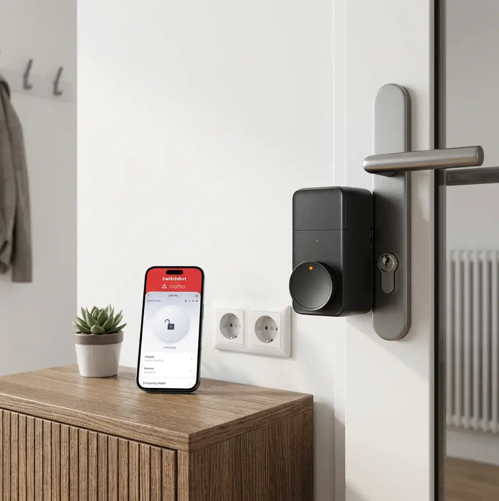 KI-Visualisierung: SwitchBot Lock Pro elektronisches Türschloss in Wohnumgebung