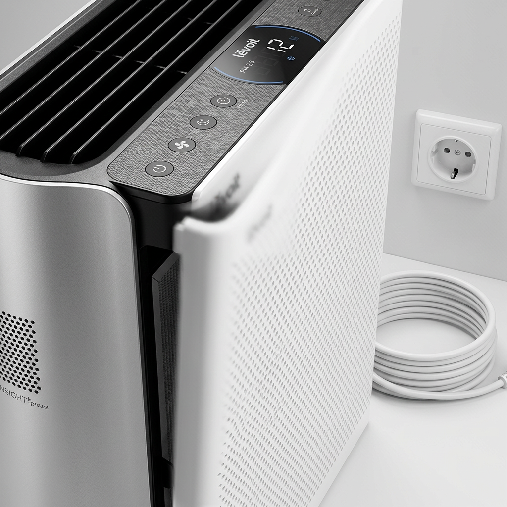 KI-Visualisierung: Levoit EverestAir®-P Smart Air Purifier Detailansicht von Luftreiniger-Bedienelementen