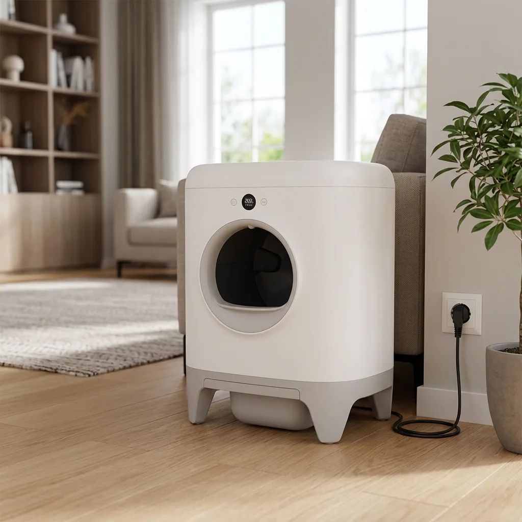 KI-Visualisierung: Petkit Pura X Selbstreinigendes Katzenklo in moderner Wohnung