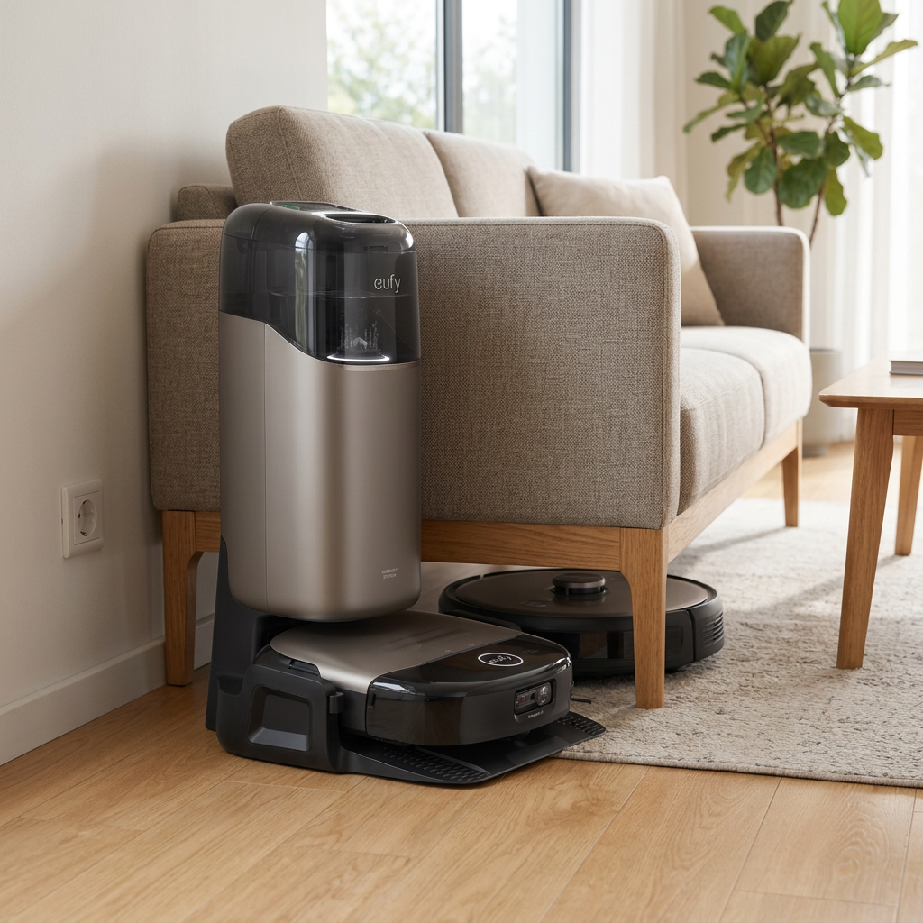 KI-Visualisierung: eufy Saug- und Wischroboter Omni S2 Saugroboter in seiner Basisstation