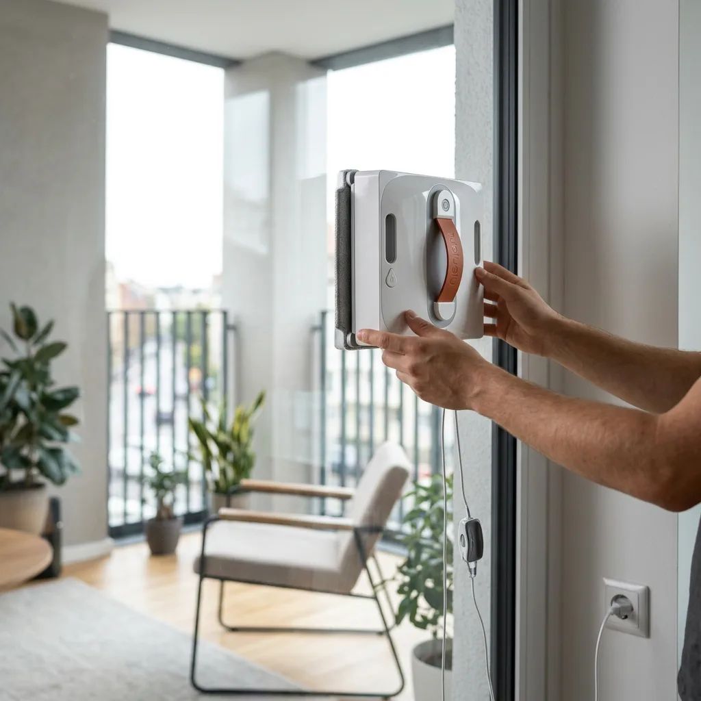 KI-Visualisierung: lubluelu CHYW201 Fensterputzroboter wird am Fenster platziert